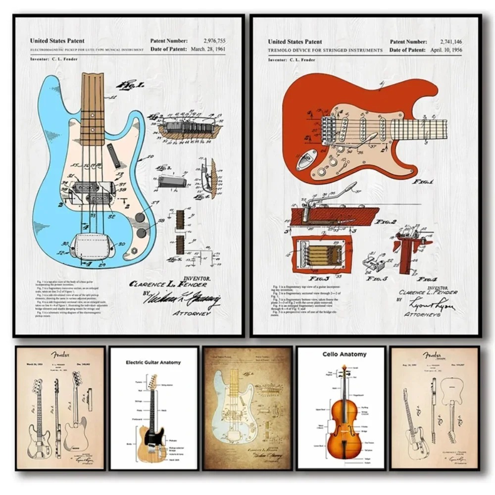 Musical Instrument Poster - Guitarra Elétrica Anatomia Poster, Impressão em